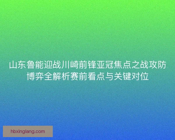 山东鲁能迎战川崎前锋亚冠焦点之战攻防博弈全解析赛前看点与关键对位